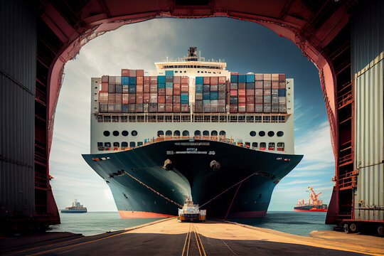 large cargo ship with containers ,generative AI