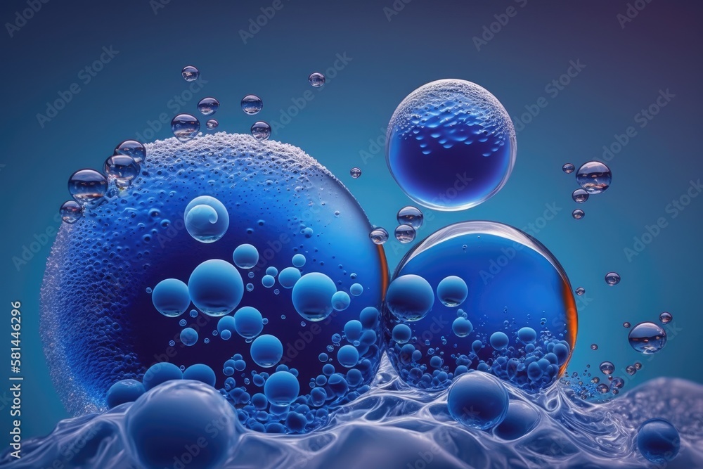 Poster blue background with macro oxygen bubbles in water, along with other successful projects of yours. g