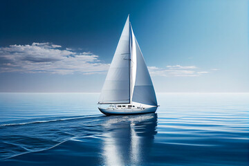 Sailing yacht gliding on blue waves smoothly ,generative AI