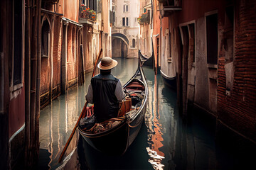 Fototapeta na wymiar Travelers enjoy Venices famous canals with gondoliers ,generative AI