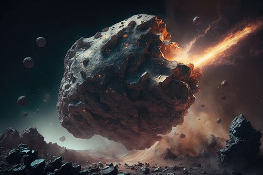 Meteroid - Cosmic Threat: Asteroid Flying Through Space