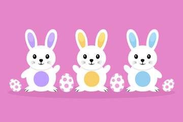 Easter bunnies on pink background, vector illustration