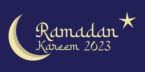 Fototapeta na wymiar Nice Ramadan Kareem 2023 Text vector Desgin, Light golden text, moon and coloring background. 