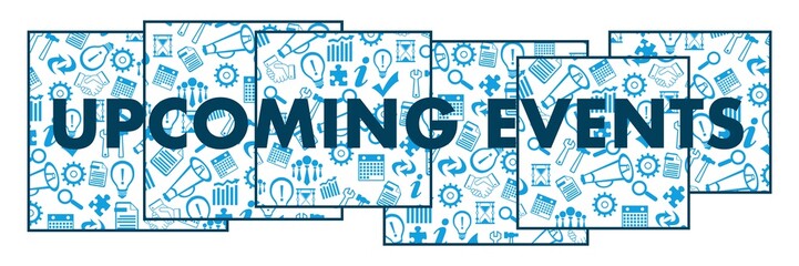 Upcoming Events Business Texture Blue Squares Text Horizontal