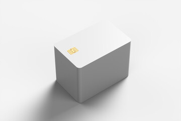 Close-up of a large group of white credit cards on a white background. 3d rendering illustration.