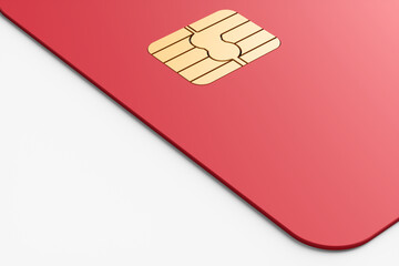 Close-up of one red credit card on a white background. 3d rendering illustration.