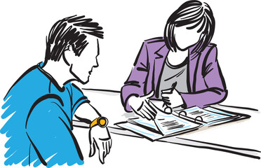 two people working together interview man and woman business concept vector illustration