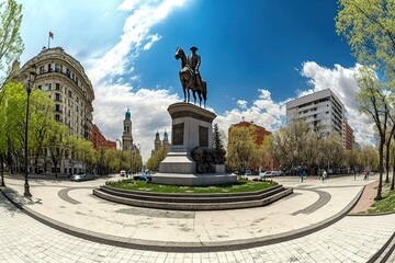 SOFIA, BULGARIA - MAY 5, 2020: Panorama of Giuseppe Garibaldi square in the city of Sofia, Bulgaria, AI generated - obrazy, fototapety, plakaty