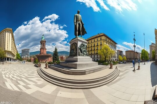 SOFIA, BULGARIA - MAY 5, 2020: Panorama of Giuseppe Garibaldi square in the city of Sofia, Bulgaria, AI generated