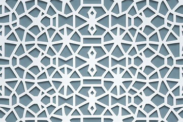 Ornamental Pattern with white and grey geometric oriental background, flat texture in grey.