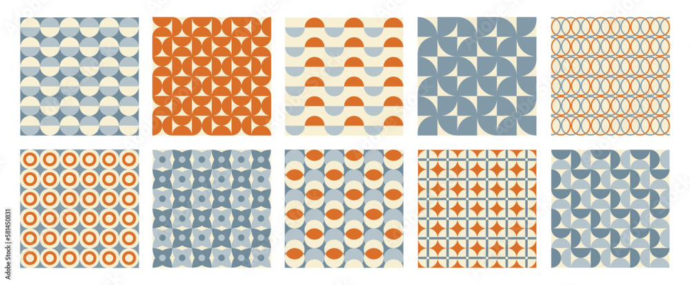 Aufkleber trendy retro set geometric seamless patterns with colorful semicircles and circles. modern abstract 