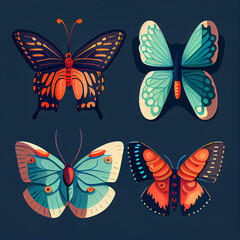 Fototapeta na wymiar butterfly set, cartoon style, flat design, generative ai