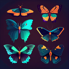 Obraz na płótnie Canvas butterfly set, cartoon style, flat design, generative ai