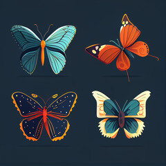 Plakat butterfly set, cartoon style, flat design, generative ai