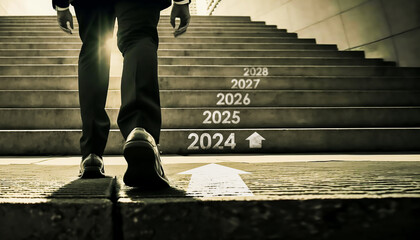 businessman step up 2024 new year to success and straight forward, Generative AI - obrazy, fototapety, plakaty