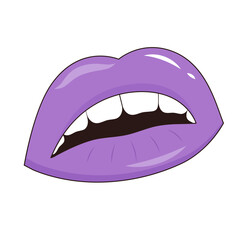 Sexy lips with teeth in pop art style. Women's half-open mouth.