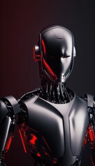 Futuristic black robot with helmet. Generative AI