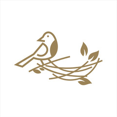 Nest bird logo. Logo is shaped with lines forming  a nest in brown gradient color, creating a nest bird logo.
