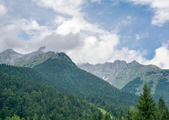 Fototapeta na wymiar Alpine view in summer day, Julian Alps, Sella Nevea, Italy
