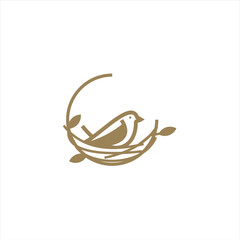 Nest bird logo. Logo is shaped with lines forming  a nest in brown gradient color, creating a nest bird logo.
