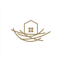 Nest bird logo. Logo is shaped with lines forming  a nest in brown gradient color, creating a nest bird logo.