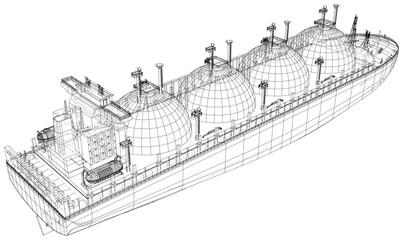 Oil tanker or gas carrier. Big ship designed to transport LPG Liquefied petroleum gas , LNG Liquefied natural gas or liquefied chemical gases in bulk.