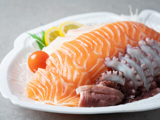 Salmon sashimi and octopus sashimi, sashimi
