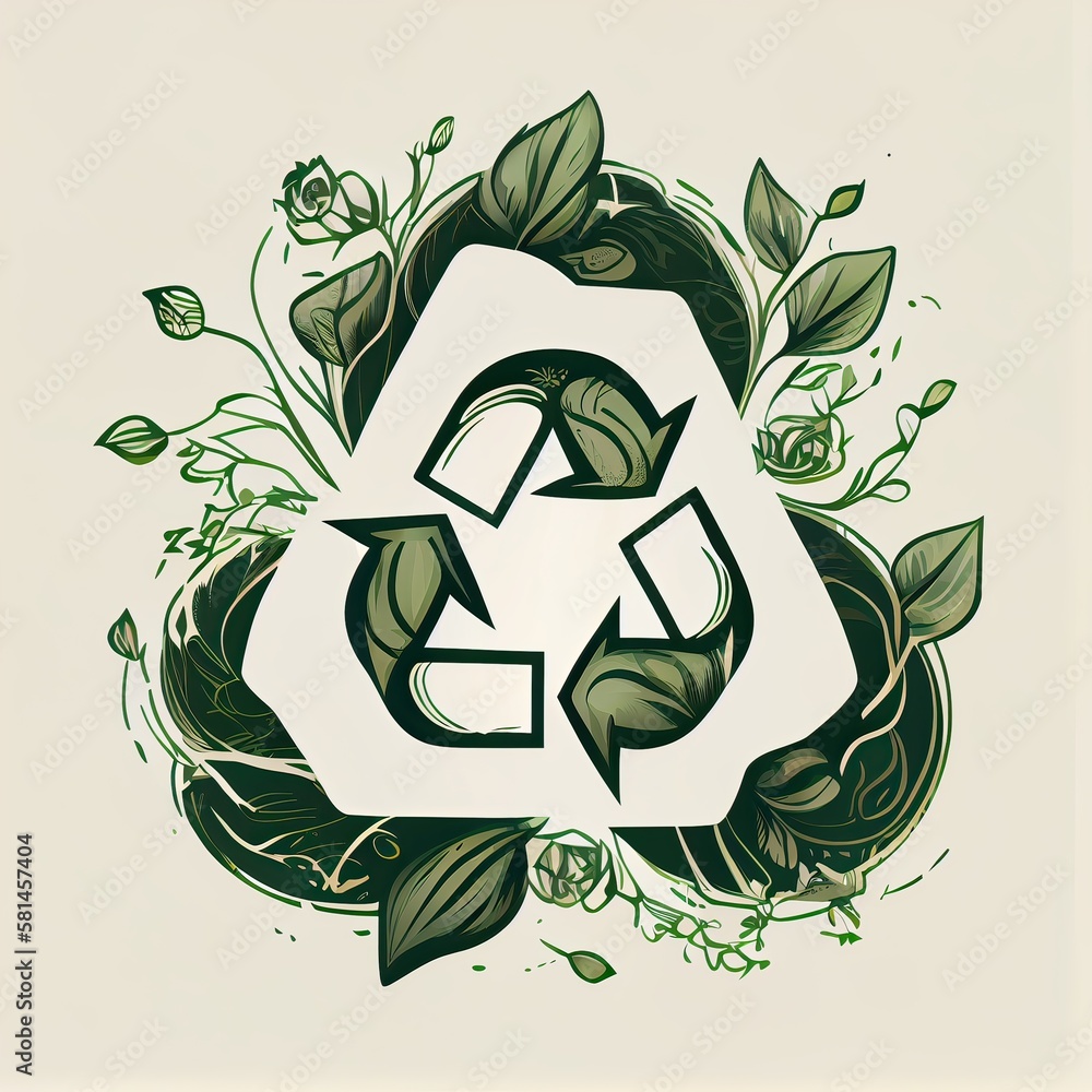 Wall mural illustration of Green arrows recycle eco symbol. Cycle recycled icon. Recycled materials symbol. Eco concept with recycling symbol. Generative Ai.