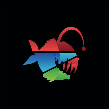 recommend clip art: Scary anglerfish animal colorful geometric design