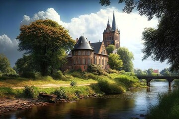 Naklejka premium krudenburg at the river lippe in Germany, AI gennerated