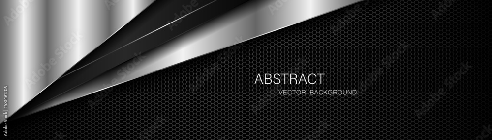 Aufkleber abstract black and silver polygons on dark steel mesh background. with free space for design. modern
