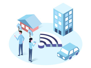 isometric illustration of wireless network concept