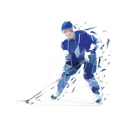 Ice hockey player, low poly isolated geometric vector illustration from triangles, front view. Winter team sport athlete
