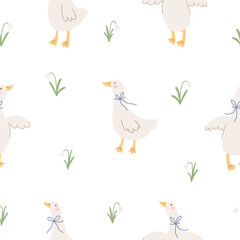 Cute goose on farm - vector print. Vector illustration in flat style © NadezdaBarkova