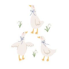 Cute goose on farm - vector print. Vector illustration in flat style © NadezdaBarkova