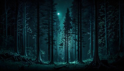dark and mysterious forest, by moonlight