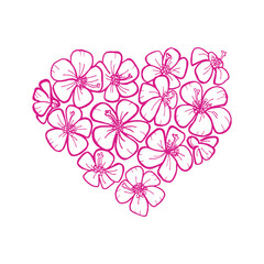 Vector flowers in shape of a heart. Flat design. Good for Valentines's Day, Wedding and Birthday design.