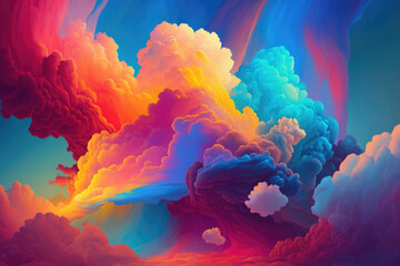 Rainbow Colored Sky with Buidling Clouds created with Generative AI Technology, ai, generative