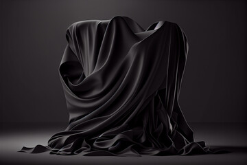 black flowing cloth background, mockup 3d render, soft, Product