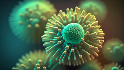 A Close Up of Green 3D Microscopic Bacteria. Generative AI