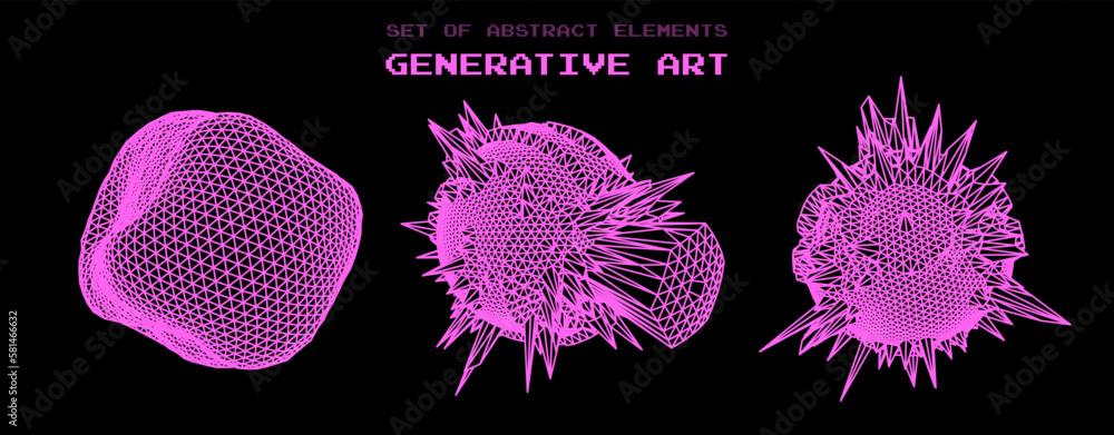 Leinwandbilder Parametric design blobs and distorted spheres. Abstract vector elements made of mesh.