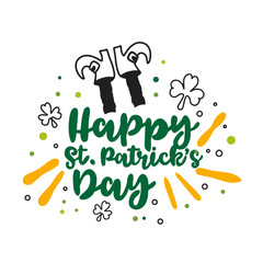 Doodle postcard on a white background, Happy Saint Patricks Day, leprechaun