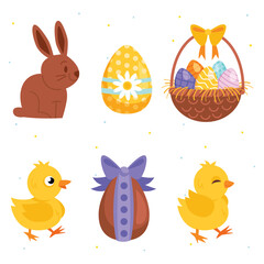 set of eggs and chickens and Easter seamless pattern with rabbits and bunny free vector