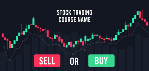 Trading courses promo page. Web banner template for trading companies and schools. Stocks market with signals to buy and sell. Vector background for advertisement