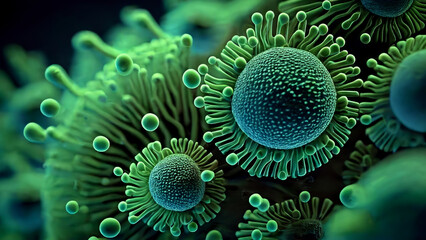 Exploring the Microscopic World, Green Bacteria in Deep Focus. Generative AI