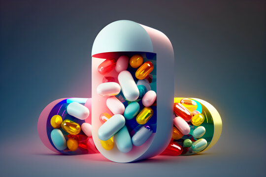 Medicina y medicamentos del futuro. Concepto de ciencia y salud. Primer plano de píldora vista por dentro. Ai generado.
