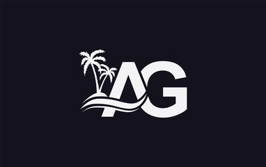 Nature water wave and beach tree logo design with the letters and alphabets