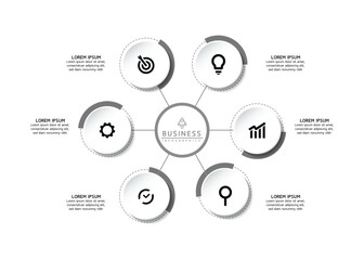 Vector infographic business presentation template with circular interconnection with 6 options.