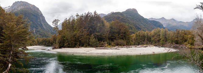 Beautiful turquoise river on the Milford Track, Fiordland National Park, New Zealand