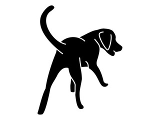 歩き去る後ろ姿のラブラドールレトリバーのシルエット（黒）